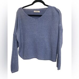Gigi Moda Italy Periwinkle Blue Open Knit Cropped Sweater Top
